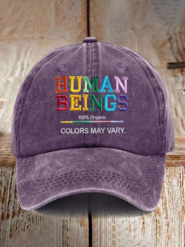 Retro Human Beings 100% Organic Colors May Vary Human Rights Equality Pride Print Baseball Cap