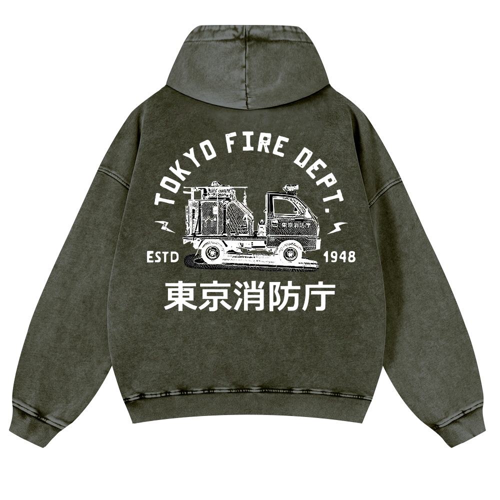 Tokyo Fire Dept Vintage Washed Cotton Back Art Hoodie