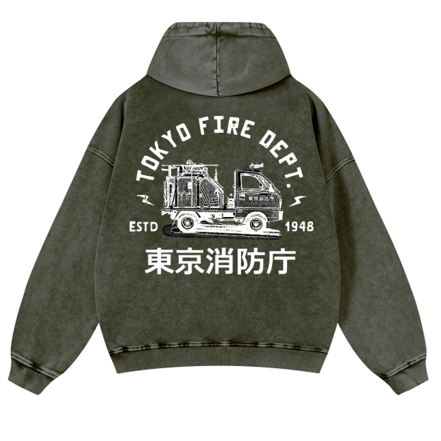 Tokyo Fire Dept Vintage Washed Cotton Back Art Hoodie