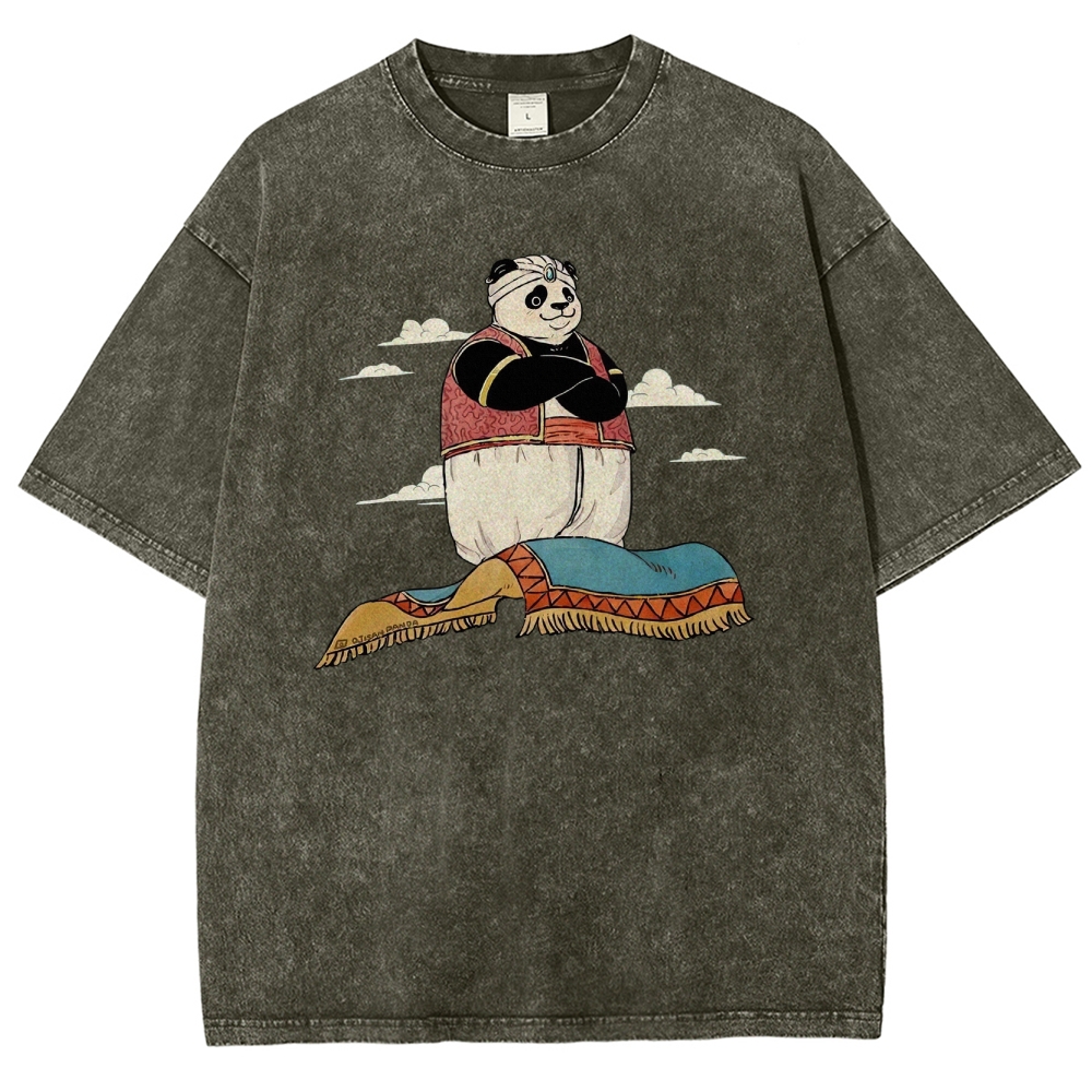 Arab Panda Pattern Washed Vintage Short Sleeves T-Shirt