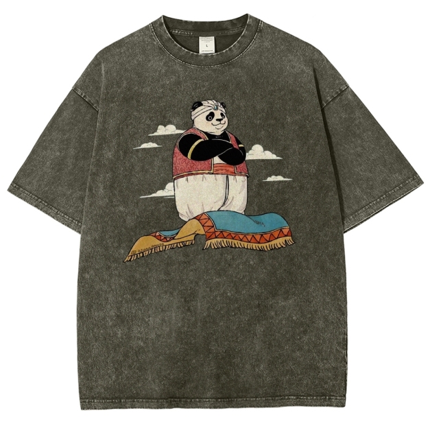 Arab Panda Pattern Washed Vintage Short Sleeves T-Shirt