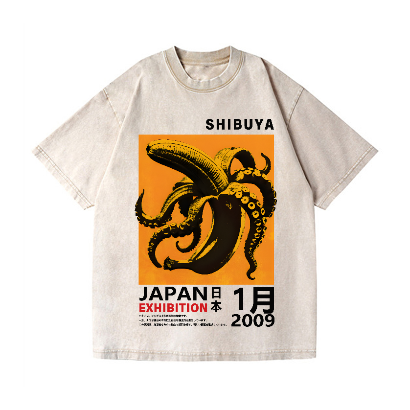 Shibuya Banana Octopus Vintage Wash Japanese Design T-Shirt
