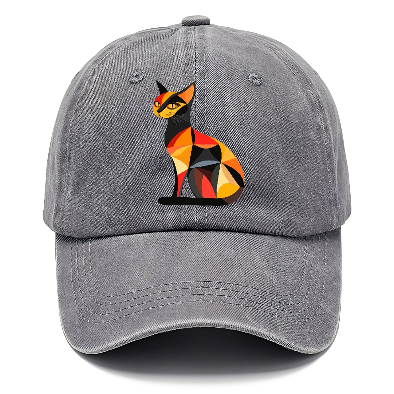 Geometric Cat In Thought Washed Cap