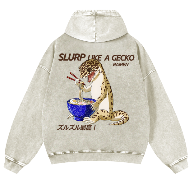 Gecko Vintage Washed Cotton Back Art Hoodie