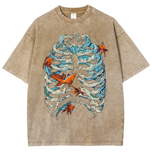 Fish & Wave Bone Art Vintage Cozy T Shirt