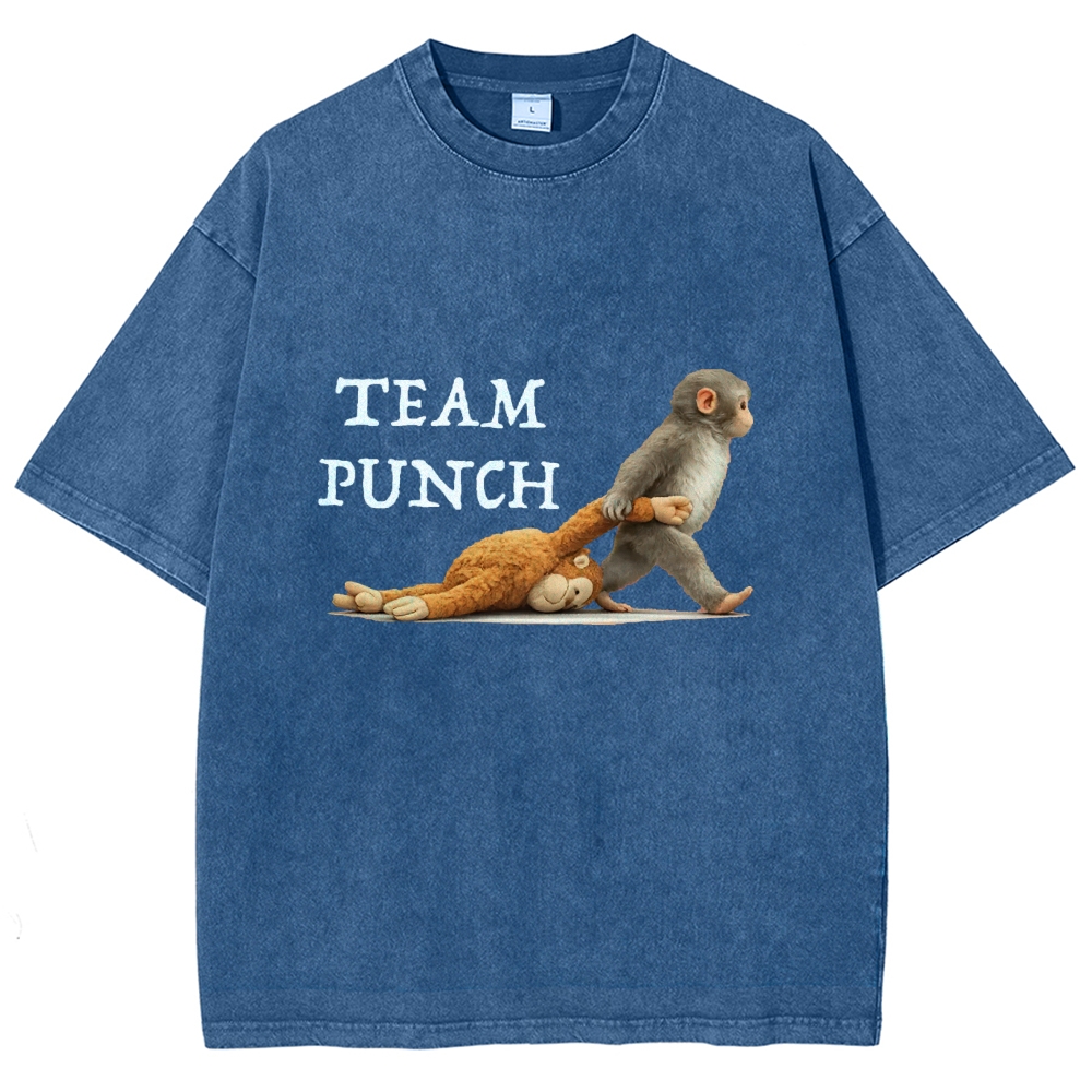 Unisex Team Punch Printed Washed Folded T-shirt