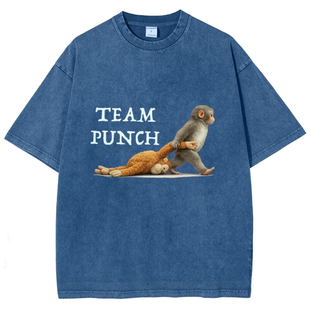 Unisex Team Punch Printed Washed Folded T-shirt