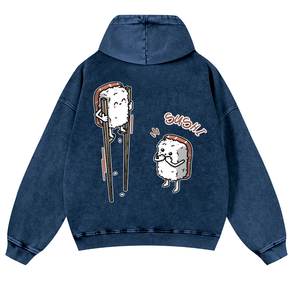 Sushi Vintage Washed Cotton Back Art Hoodie