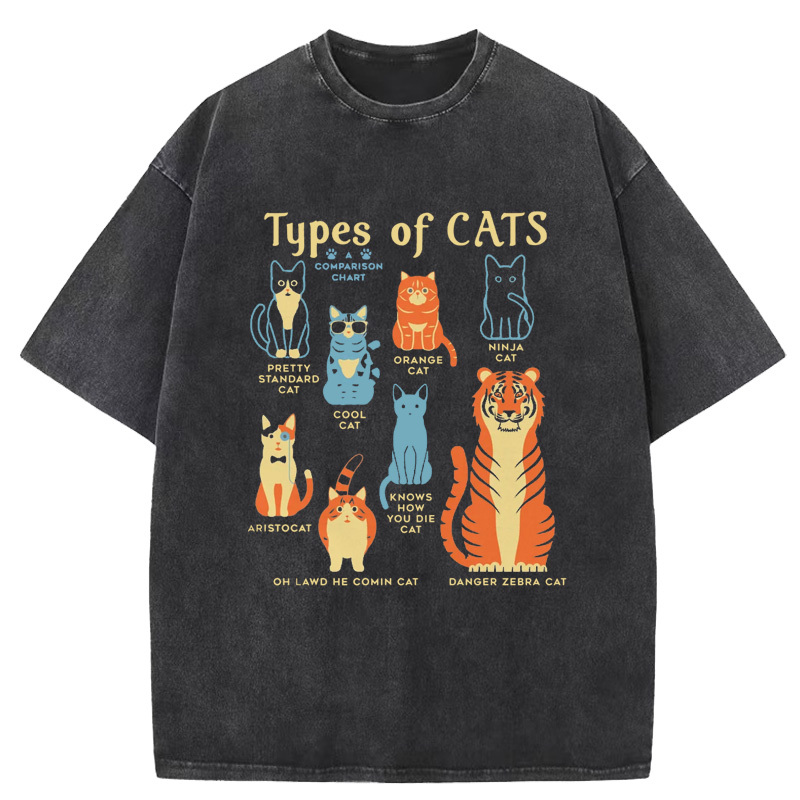 Types Of Cats Washed T-Shirt