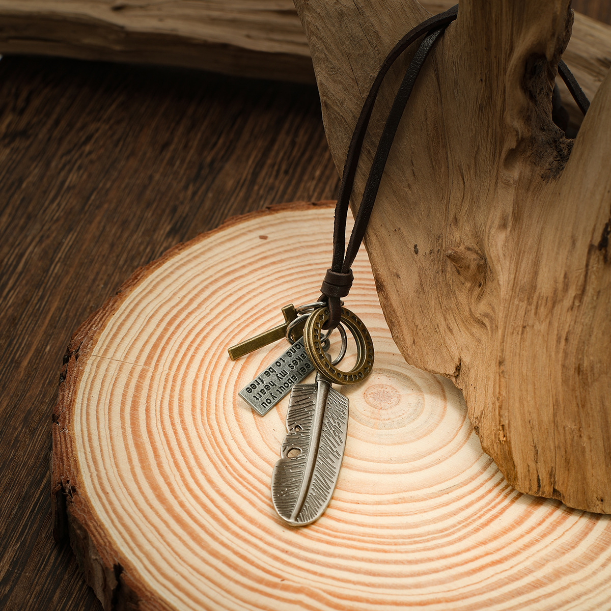 Retro Feather Cross Pendant Necklace