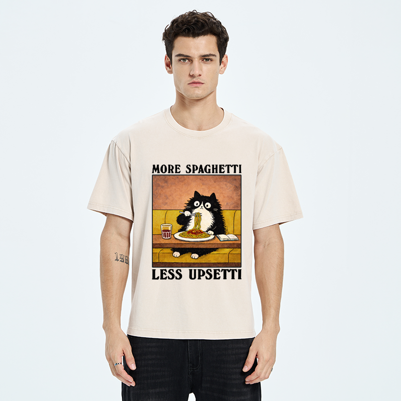 Unisex Unavailable Cat: More Spaghetti Less Upsetti Washed T-Shirt