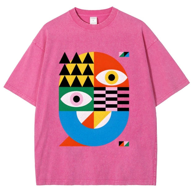 Unisex Bauhaus Art Eye Printed Washed Tee
