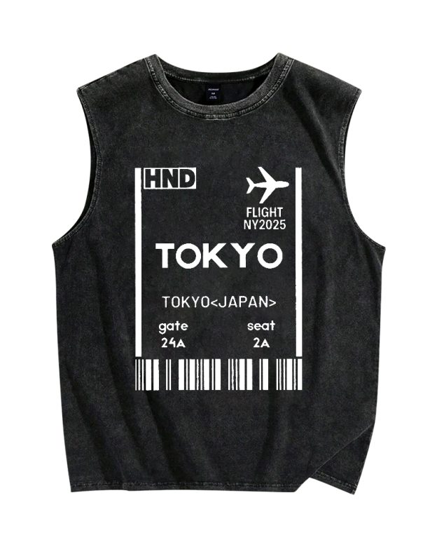 Tokyo Boarding Card Vintage Distressed Washed Tank Top