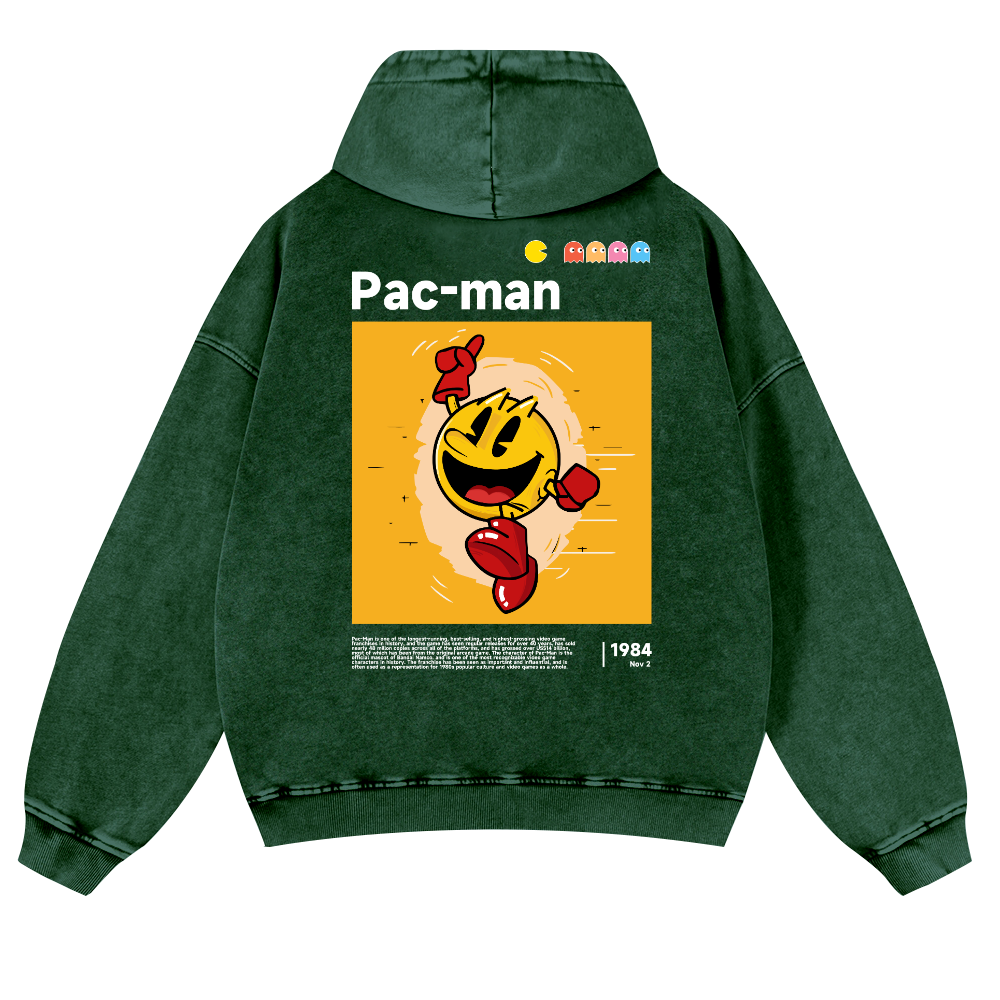 Pacman Vintage Washed Cotton Back Art Hoodie