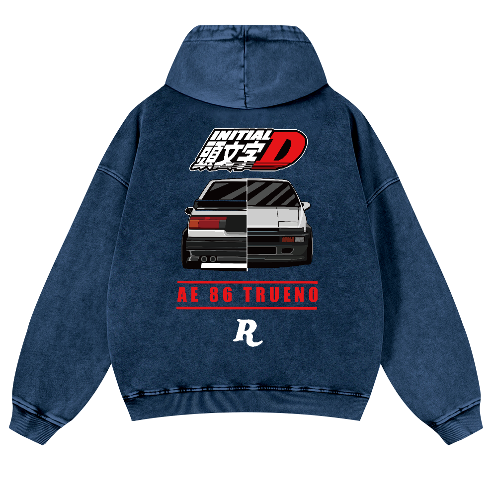 Initial D Vintage Washed Cotton Back Art Hoodie