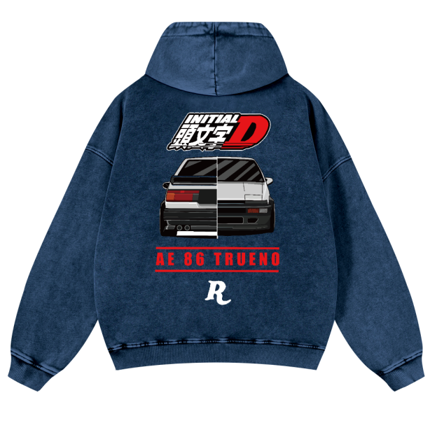 Initial D Vintage Washed Cotton Back Art Hoodie