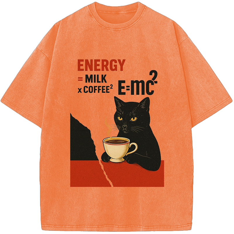 Unisex Cat Coffee Energy Formula Vintage Washed T-Shirt