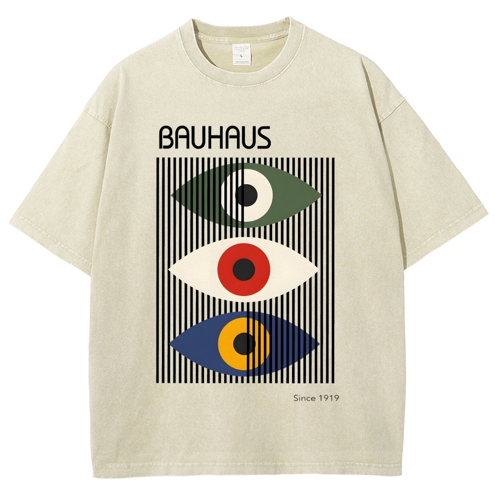 Unisex Bauhaus Art Eye Printed Washed T-shirt