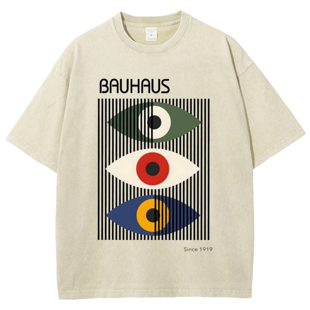 Unisex Bauhaus Art Eye Printed Washed T-shirt