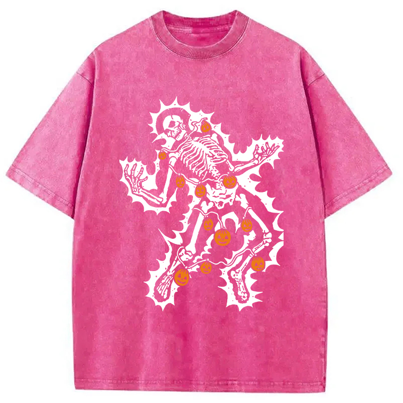 Electrocuted Skeleton Halloween Washed T-Shirt