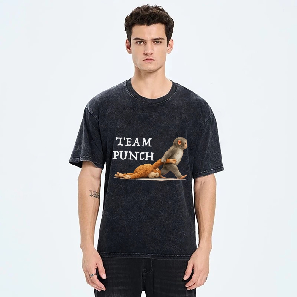 Unisex Team Punch Printed Washed Folded T-shirt