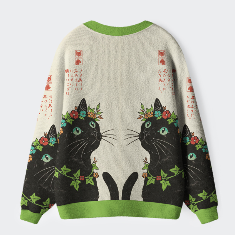 Unisex The Flower-Crowned Cat Cardigan Sweater