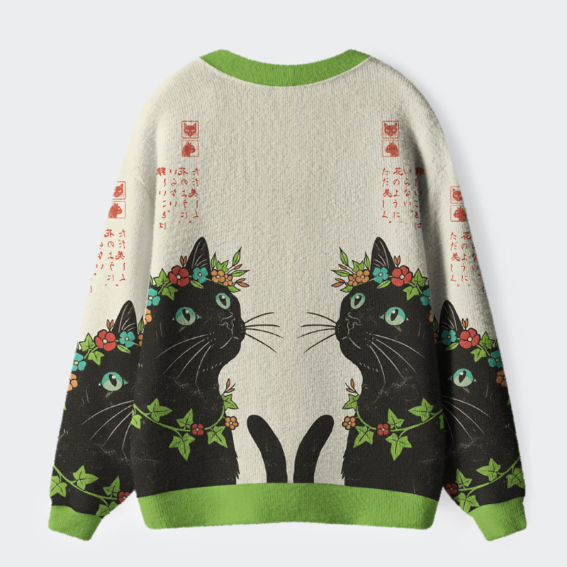 Unisex The Flower-Crowned Cat Cardigan Sweater