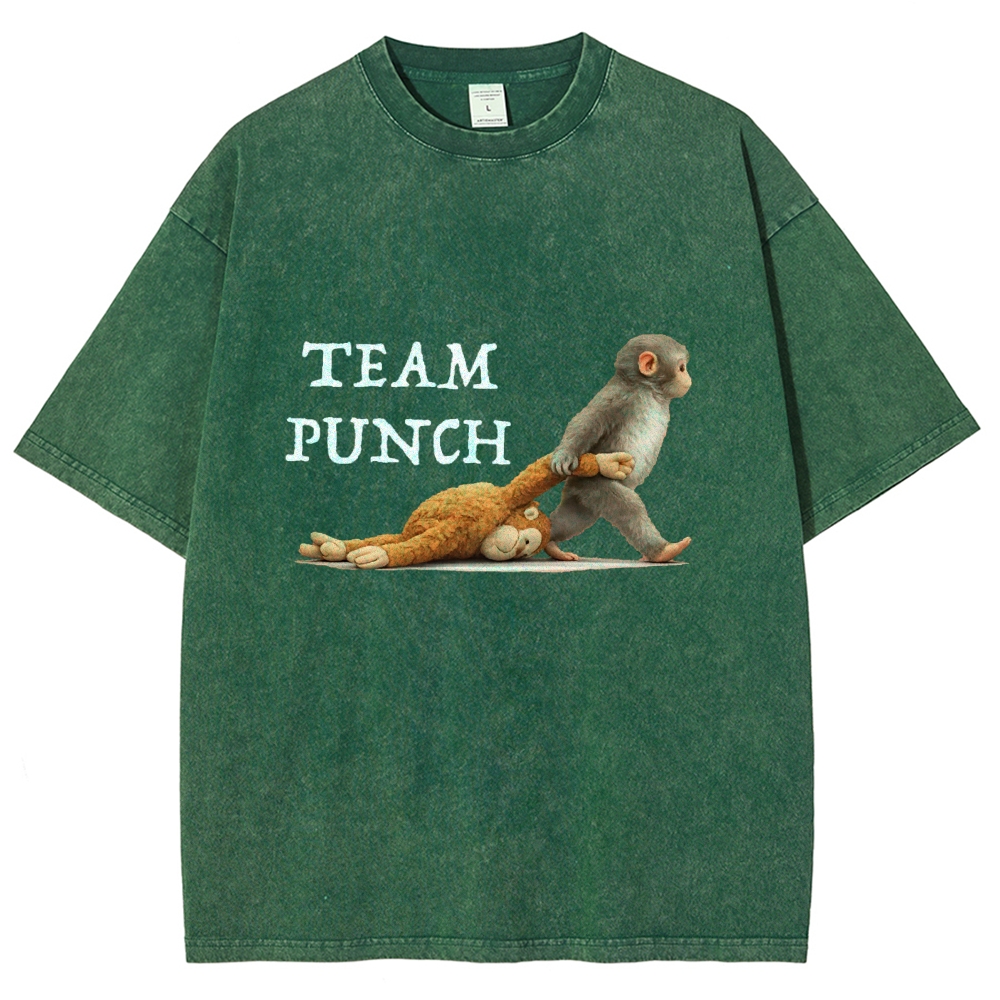 Unisex Team Punch Printed Washed Folded T-shirt