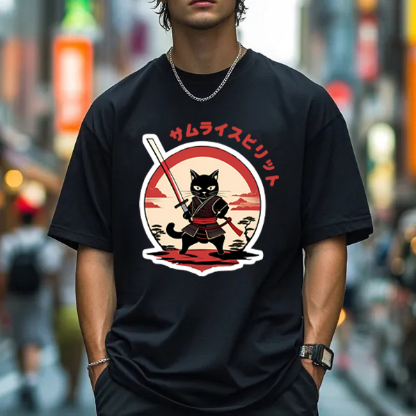 Japanese Cat Samurai Men's Classic Cotton T-Shirt
