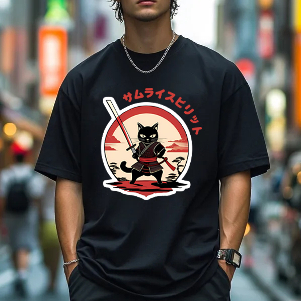 Japanese Cat Samurai Men's Classic Cotton T-Shirt