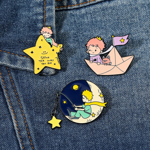 The Little Prince Rose Decorated Cosmic Fairy Tale Metal Pins