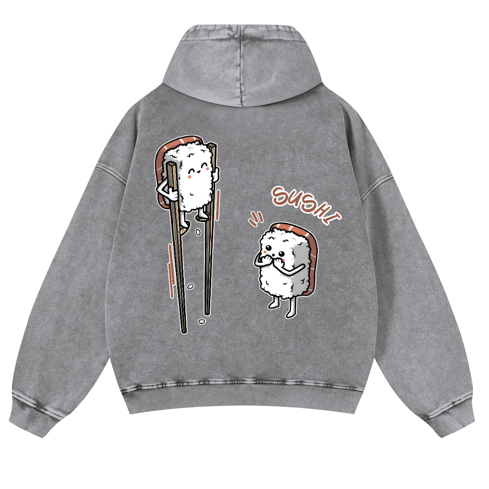 Sushi Vintage Washed Cotton Back Art Hoodie