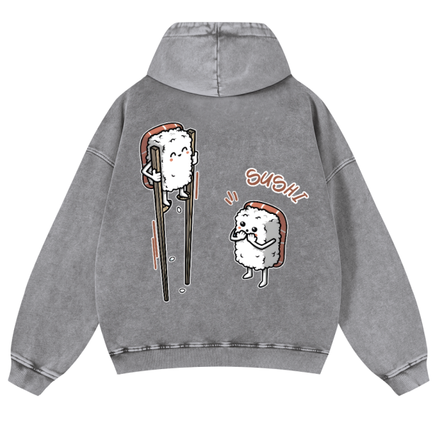 Sushi Vintage Washed Cotton Back Art Hoodie