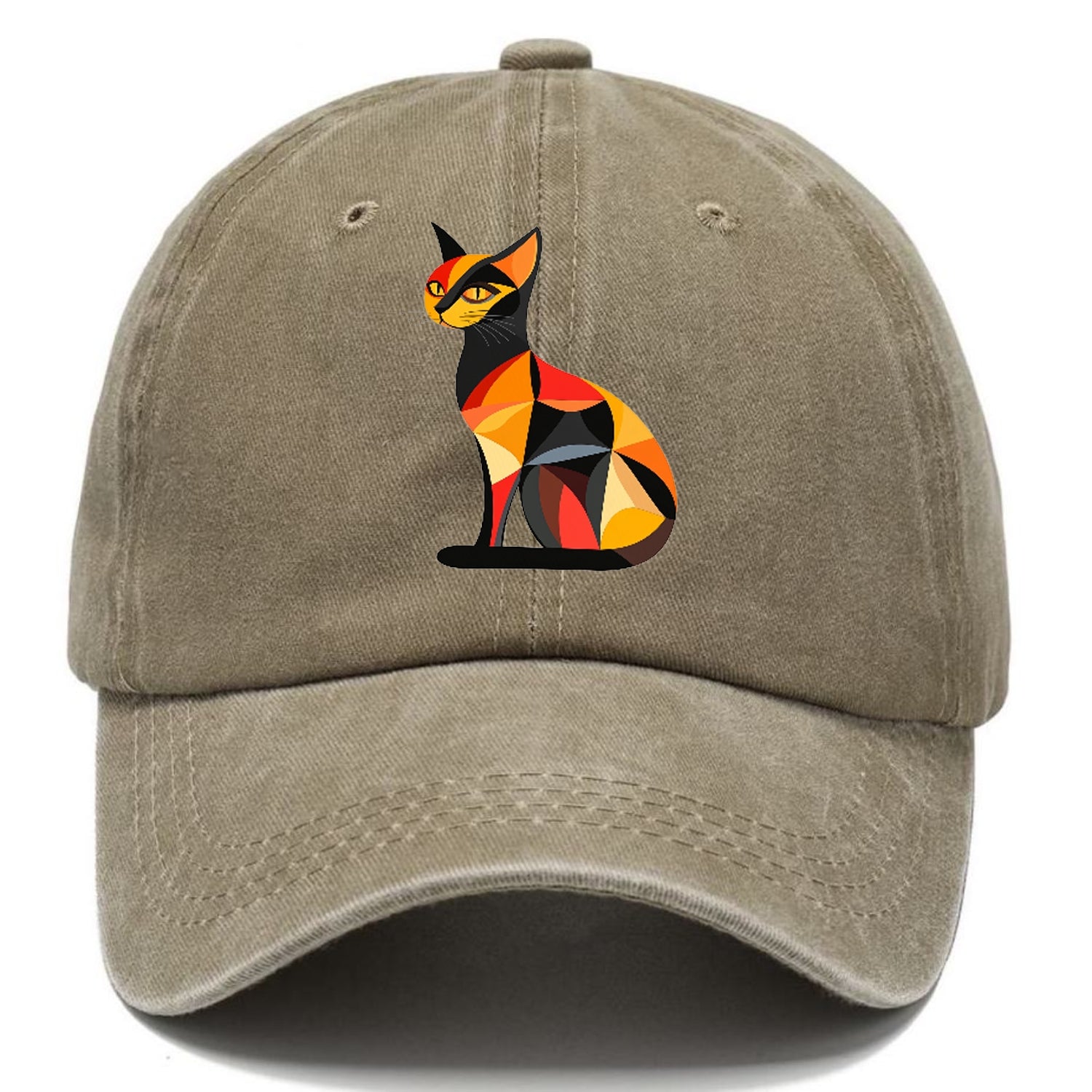 Geometric Cat In Thought Washed Cap
