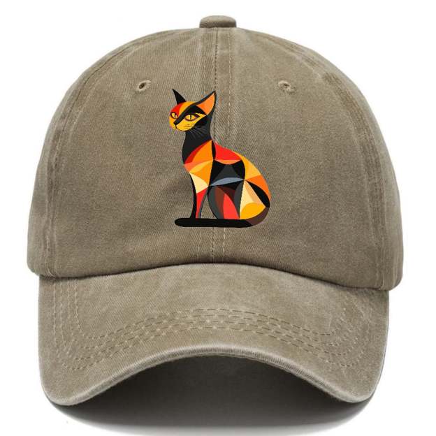 Geometric Cat In Thought Washed Cap