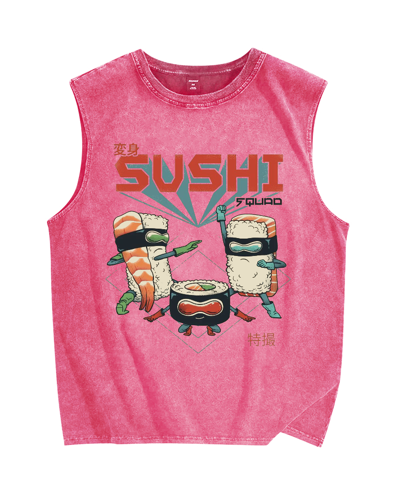 Masked Sushi Vintage Distressed Washed Tank Top