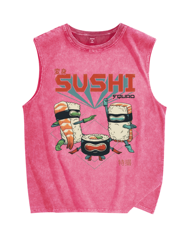 Masked Sushi Vintage Distressed Washed Tank Top