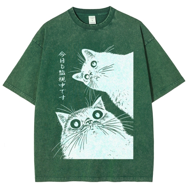 The Cat is Watching Today Washed T-Shirt