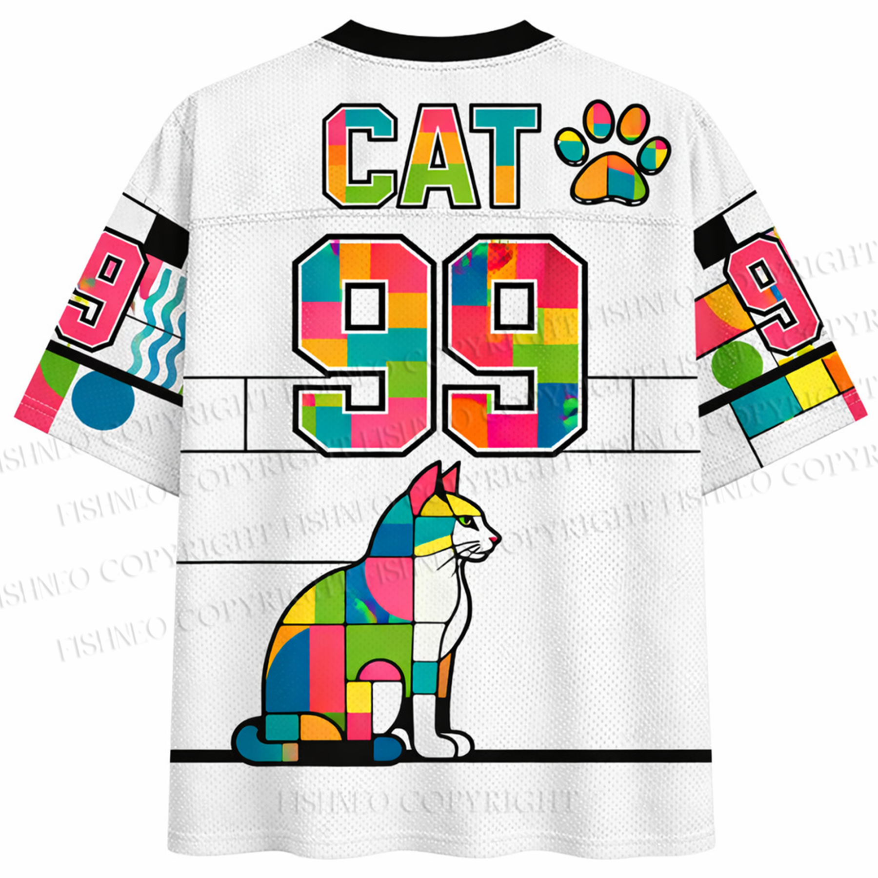 Mondrian Style Color Block Cat Jersey Shirts