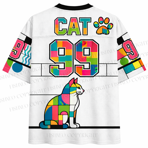 Mondrian Style Color Block Cat Jersey Shirts