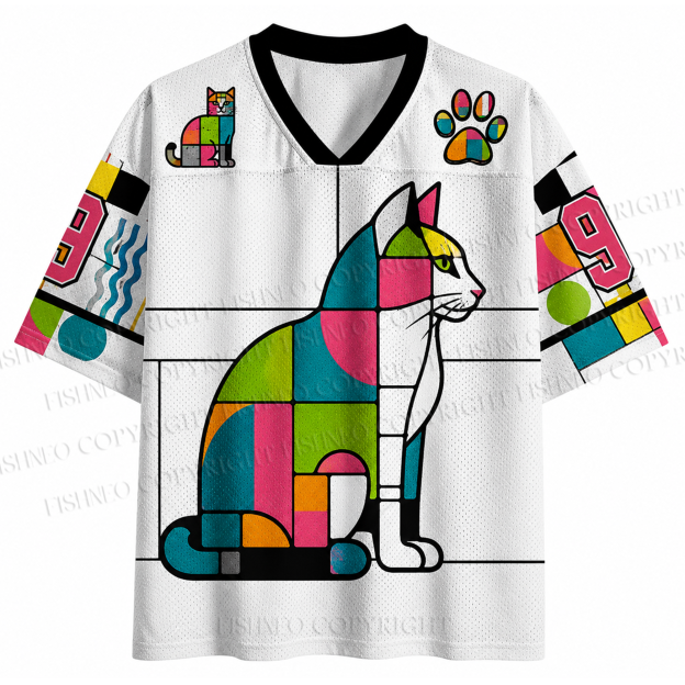 Mondrian Style Color Block Cat Jersey Shirts