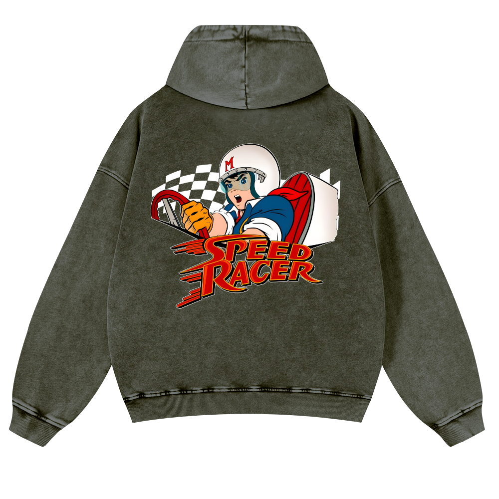 Speed Racer Vintage Washed Cotton Back Art Hoodie