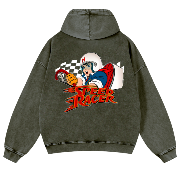 Speed Racer Vintage Washed Cotton Back Art Hoodie