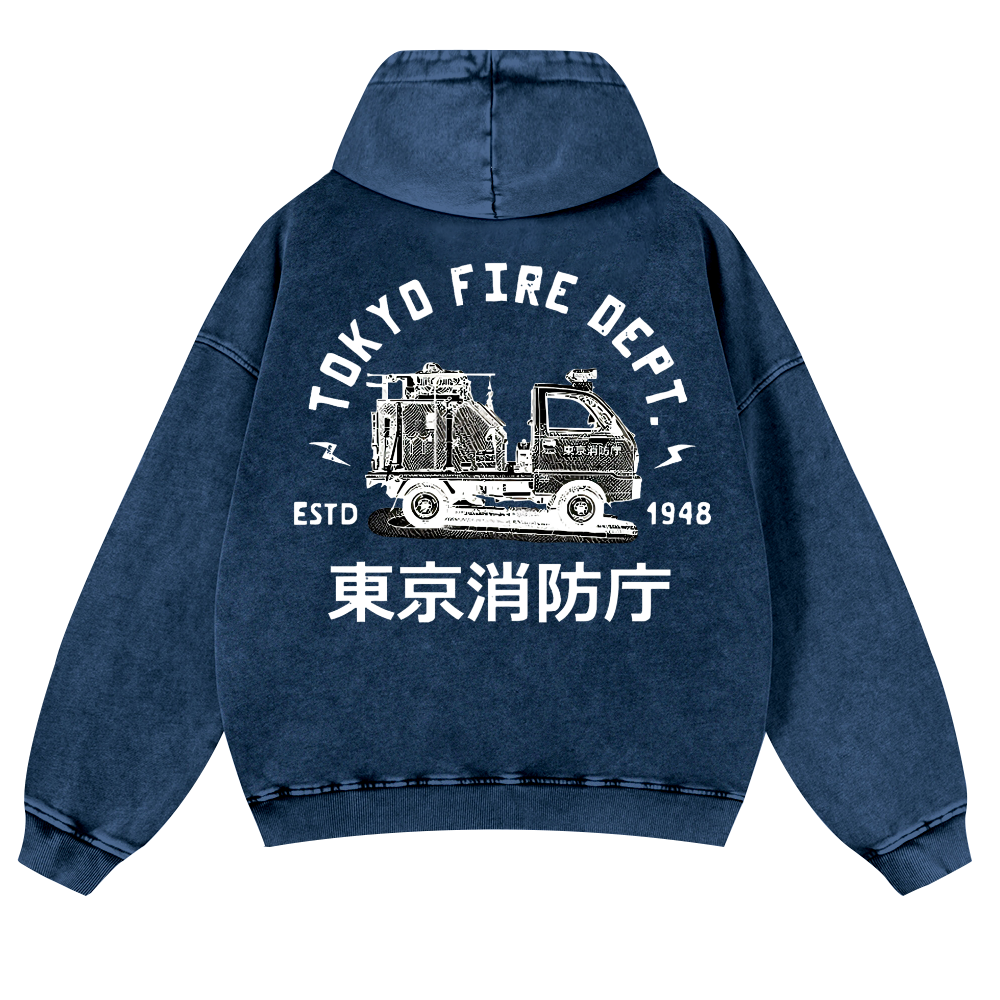Tokyo Fire Dept Vintage Washed Cotton Back Art Hoodie