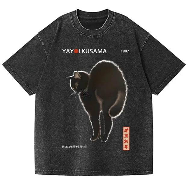 Yayoi Kusama Cat Vintage Wash Japanese Design T-Shirt