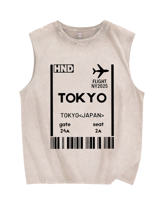Tokyo Boarding Card Vintage Distressed Washed Tank Top