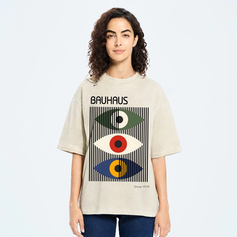 Unisex Bauhaus Art Eye Printed Washed T-shirt
