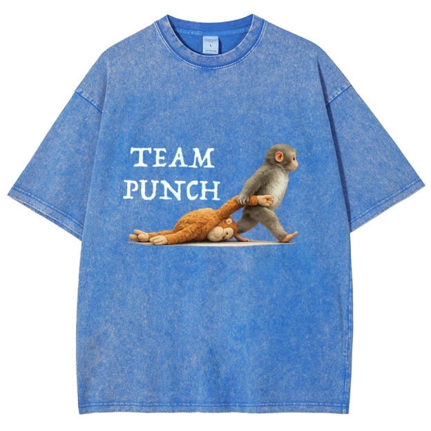Unisex Team Punch Printed Washed Folded T-shirt