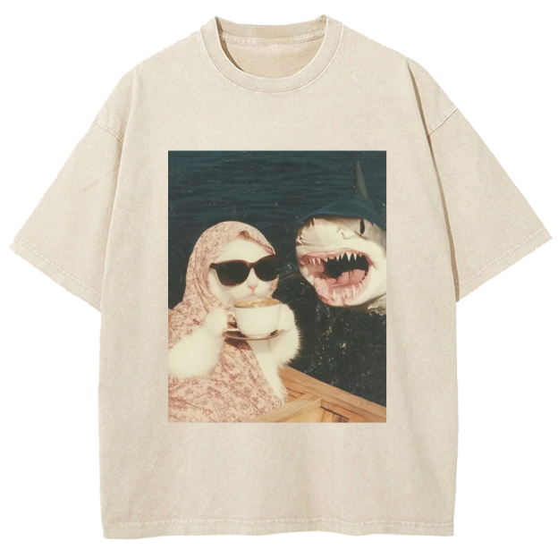  Calmly Drink Coffee Cat 2.0 Washed T-Shirt