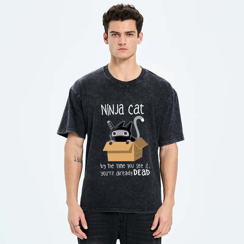 Ninja Cat Japanese Washed T-Shirt